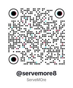 A qr code for @ servemore8 is shown on a white background.