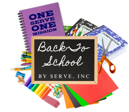A chalkboard that says back to school by serve inc