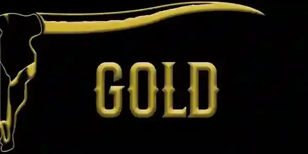 Gold “GOLD” text with a gold bull silhouette on a black background
