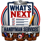 What's Next Handyman Services logo with clipboard, pencil, and tools in red, blue, and silver.
