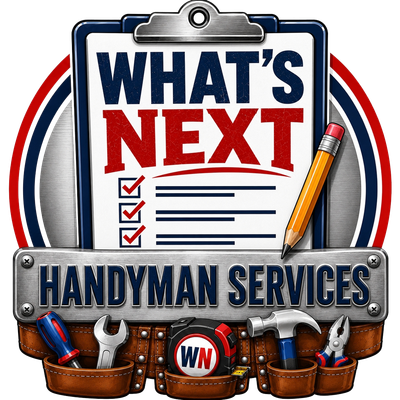 What's Next Handyman Services What's Next Handyman Services logo with clipboard, pencil, and tools in red, blue, and silver.