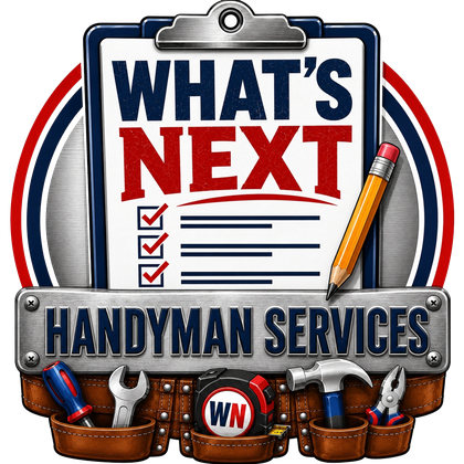What's Next Handyman Services What's Next Handyman Services logo with clipboard, pencil, and tools in red, blue, and silver.