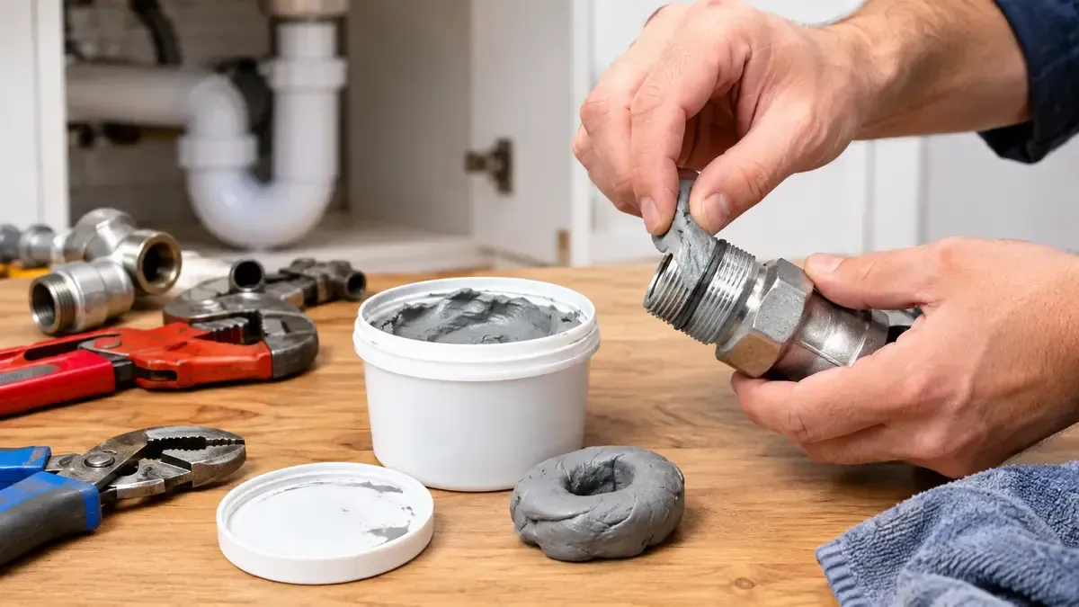 Plumber applying Plumber’s Mait to a pipe fitting