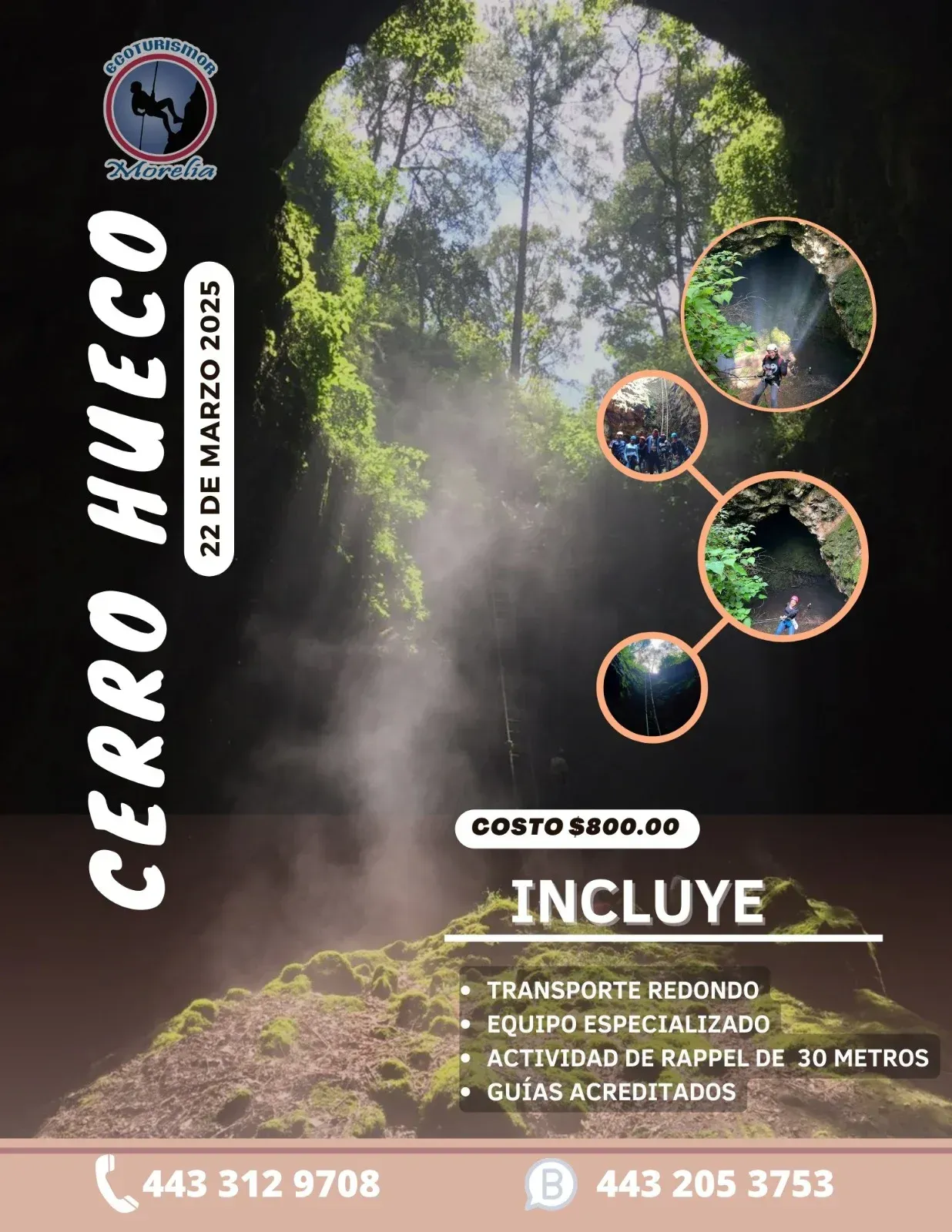 A poster for cerro hueco with a picture of a cave in the middle of a forest.