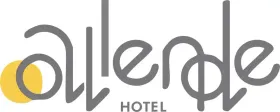 Un logotipo para un hotel con un círculo amarillo en el medio.