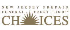 Logo for New Jersey Prepaid Funeral Trust Fund Choices with gold text and a sunburst icon