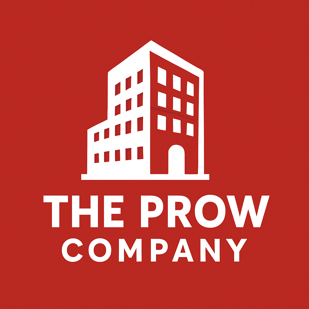 White building logo, "THE PROW COMPANY" text on a red background.