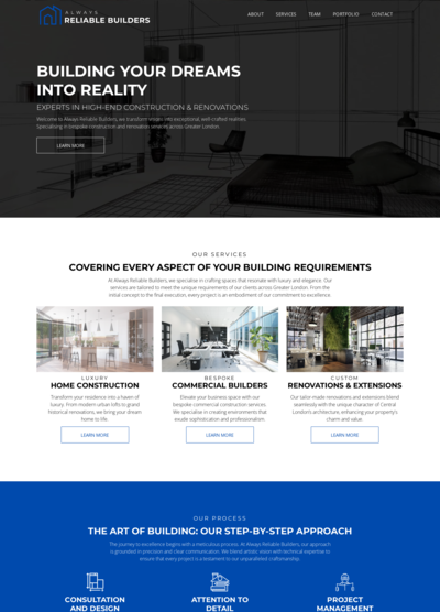 Screenshot of Always Reliable Builders homepage