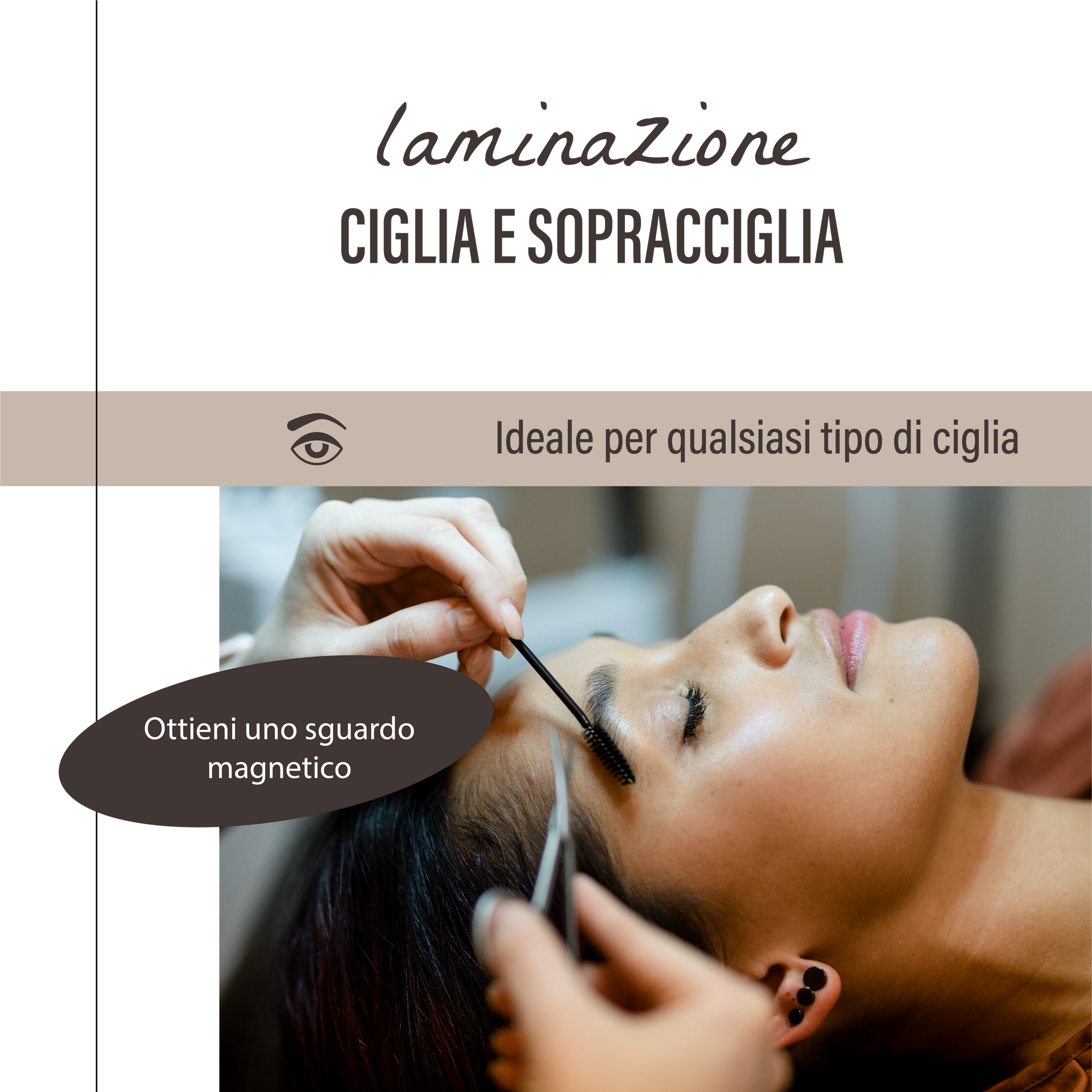 Una donna sdraiata su un letto mentre si fa laminare le sopracciglia