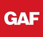 GAF logo: White letters on a red background.
