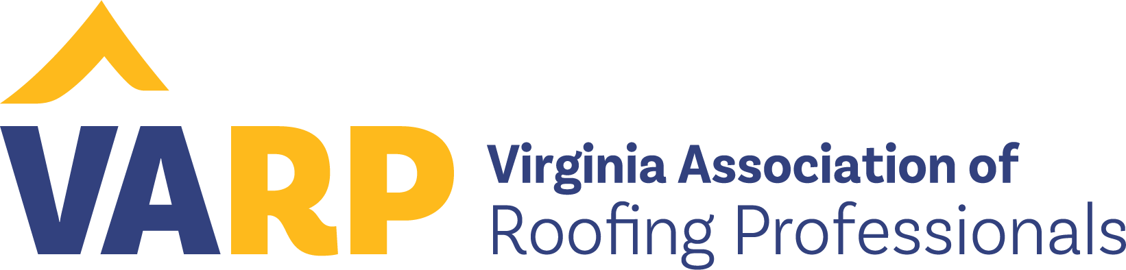Logo for the Virginia Association of Roofing Professionals: VARP in blue and yellow with a roof icon.