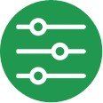 Green circle with three horizontal slider controls.