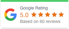 Google rating badge with a 5.0 score and five gold stars, based on 60 reviews.