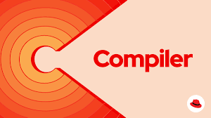 The word compiler is on a red background with a red hat.