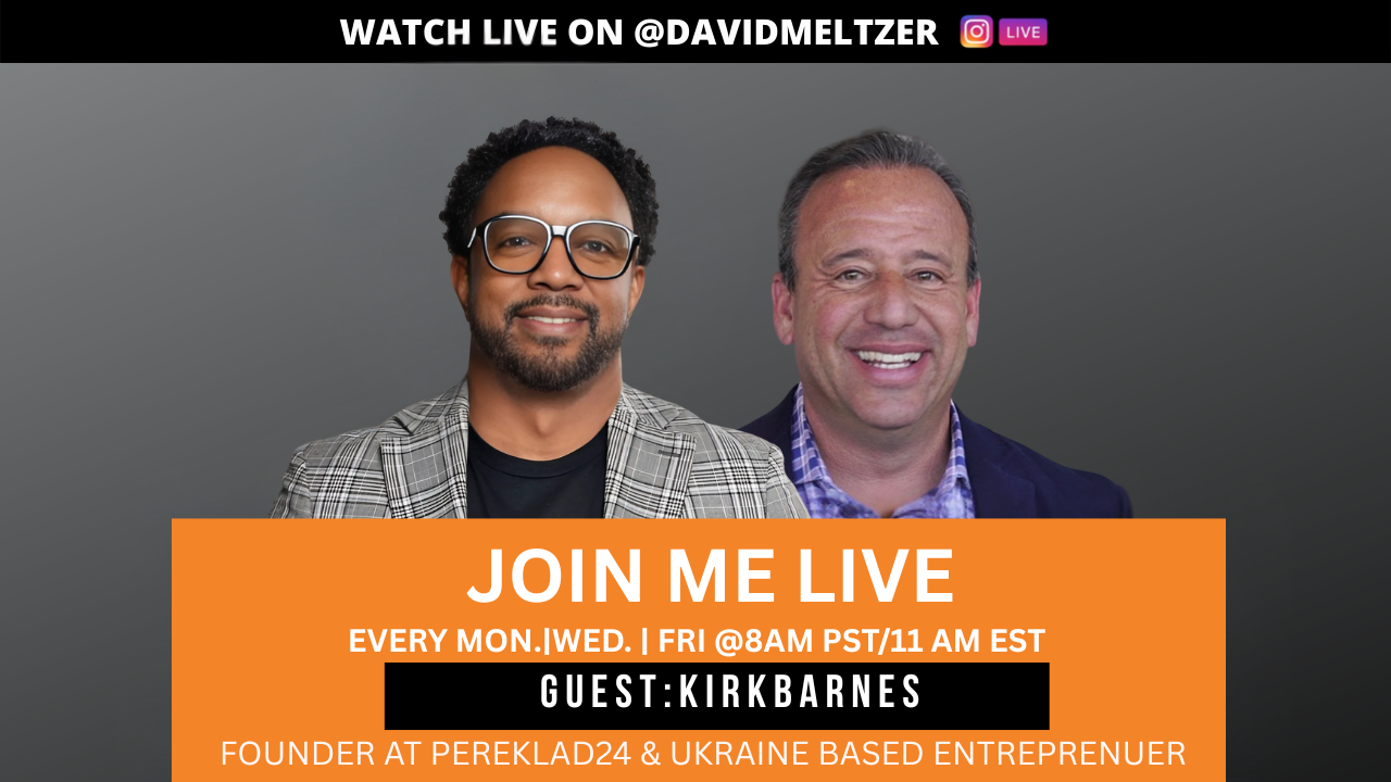 Two men are standing next to each other on a sign that says join me live.