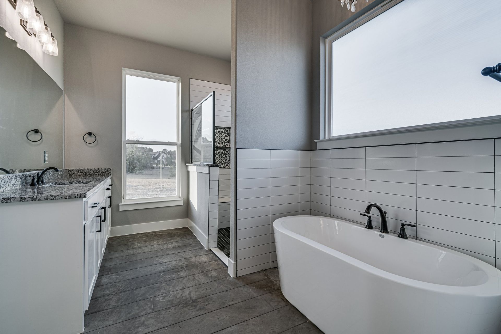 modern bathroom remodel with walk-in shower