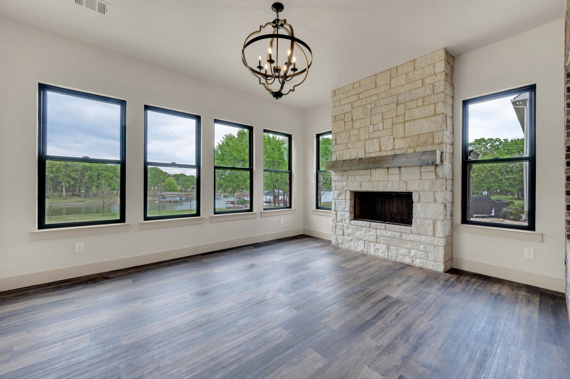 living room with fireplace North Texas