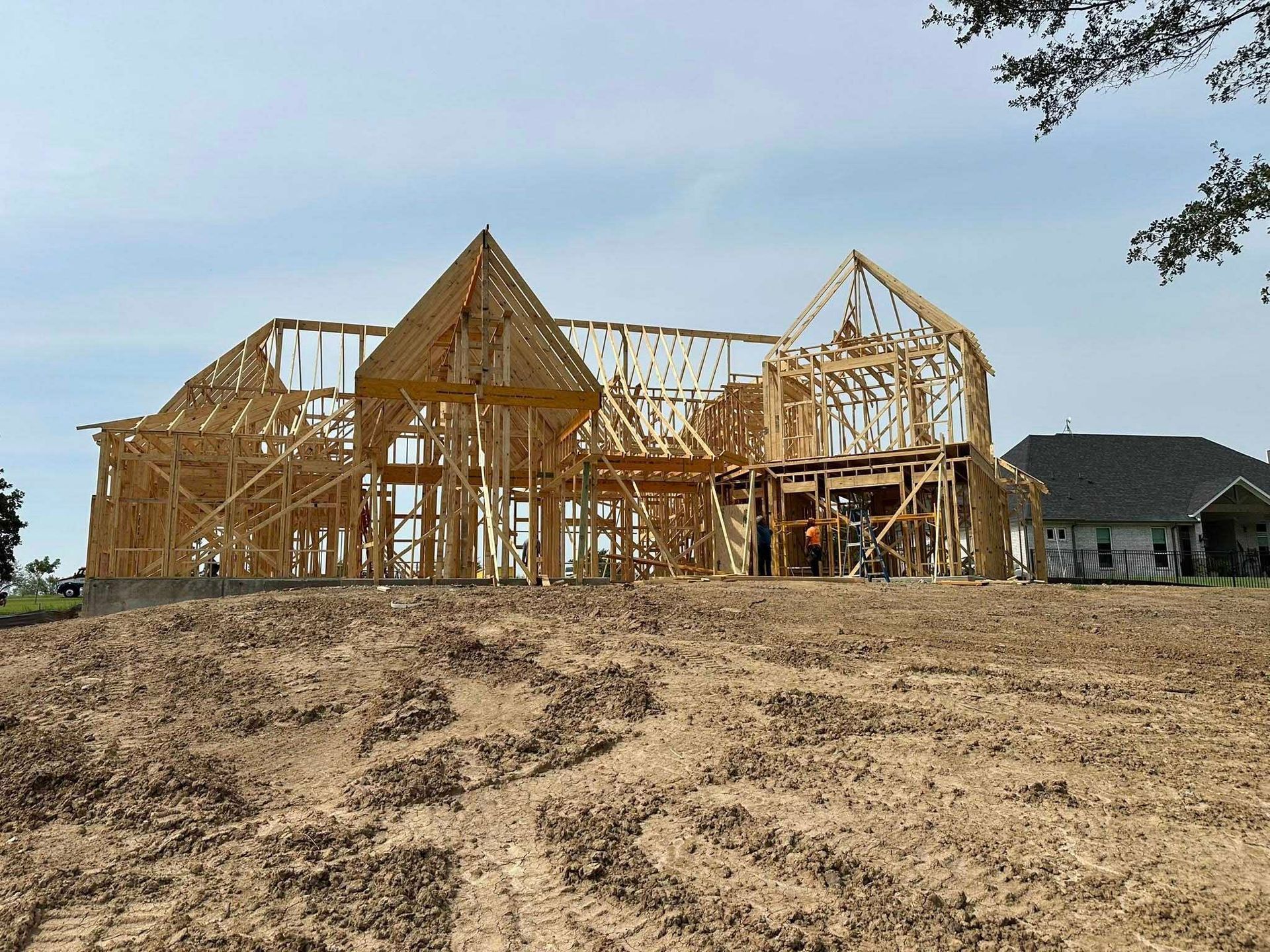 custom home framing under construction