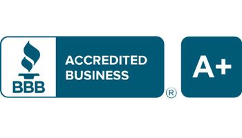 BBB Accredited Business logo with A+ rating. Features blue and white design.