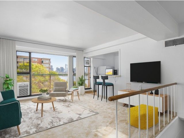 Living room at 100 Memorial Drive.
