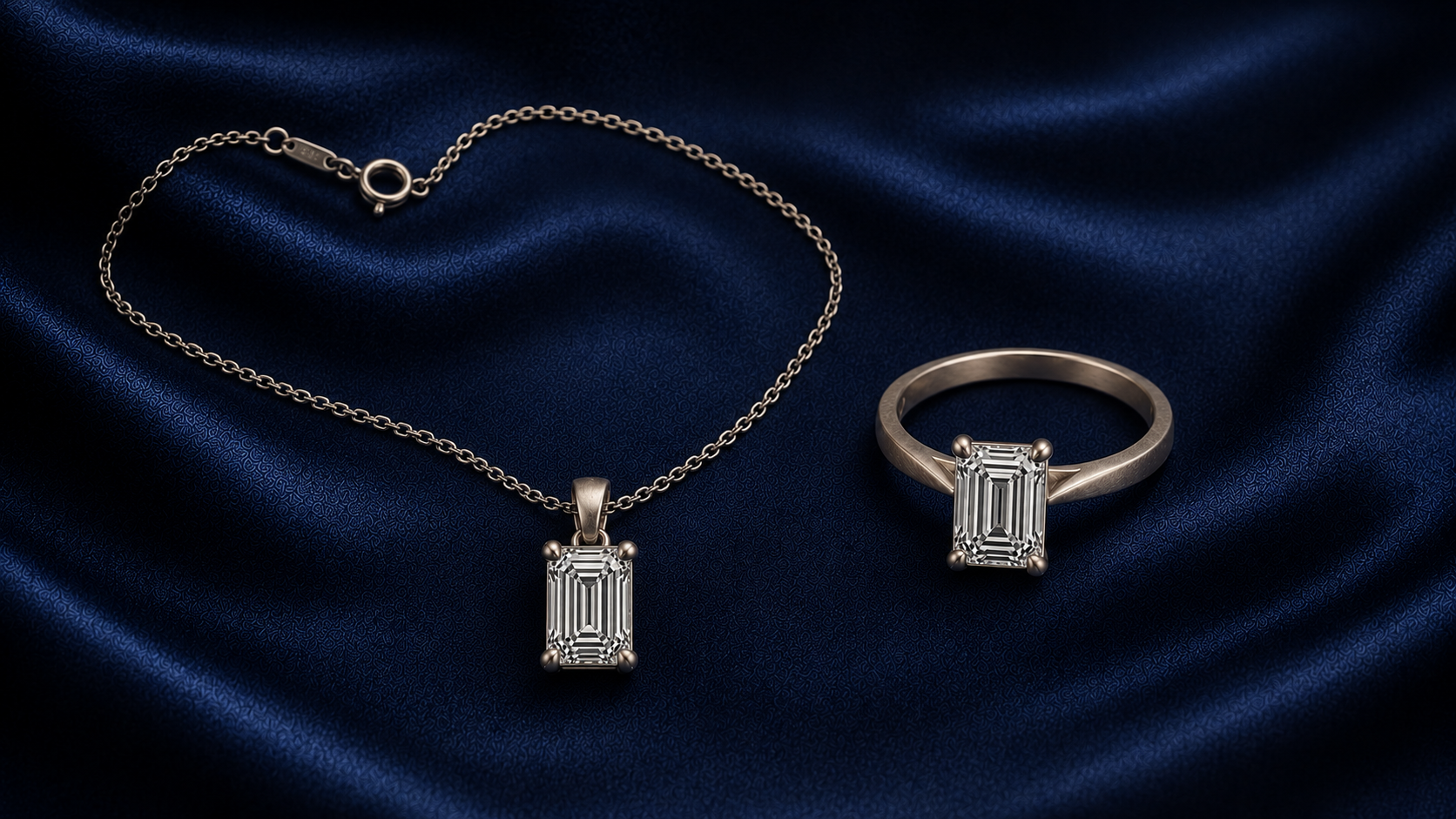 Three gold and silver rings arranged on a white surface, one ring standing upright.