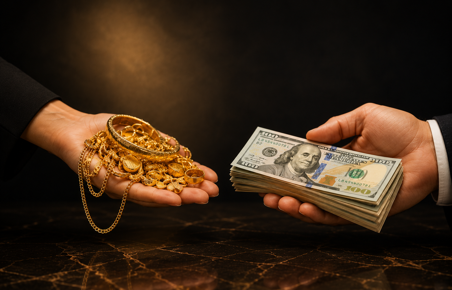 Two gold rings on a white lace background, one with a blue gemstone