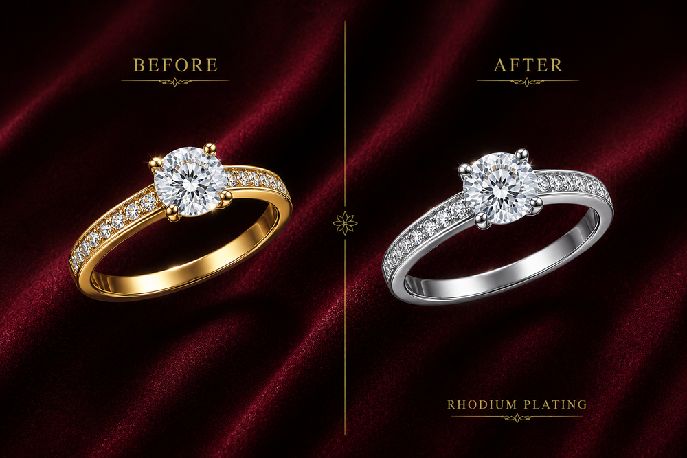 Diamond ring with a large oval gemstone and pavé bands on a gray background