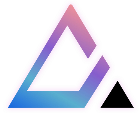 A colorful triangle with a black triangle in the middle on a white background.