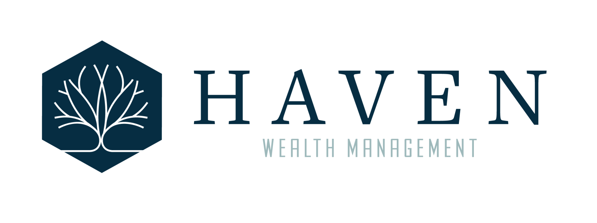 A logo for haven wealth management with a tree in a hexagon.