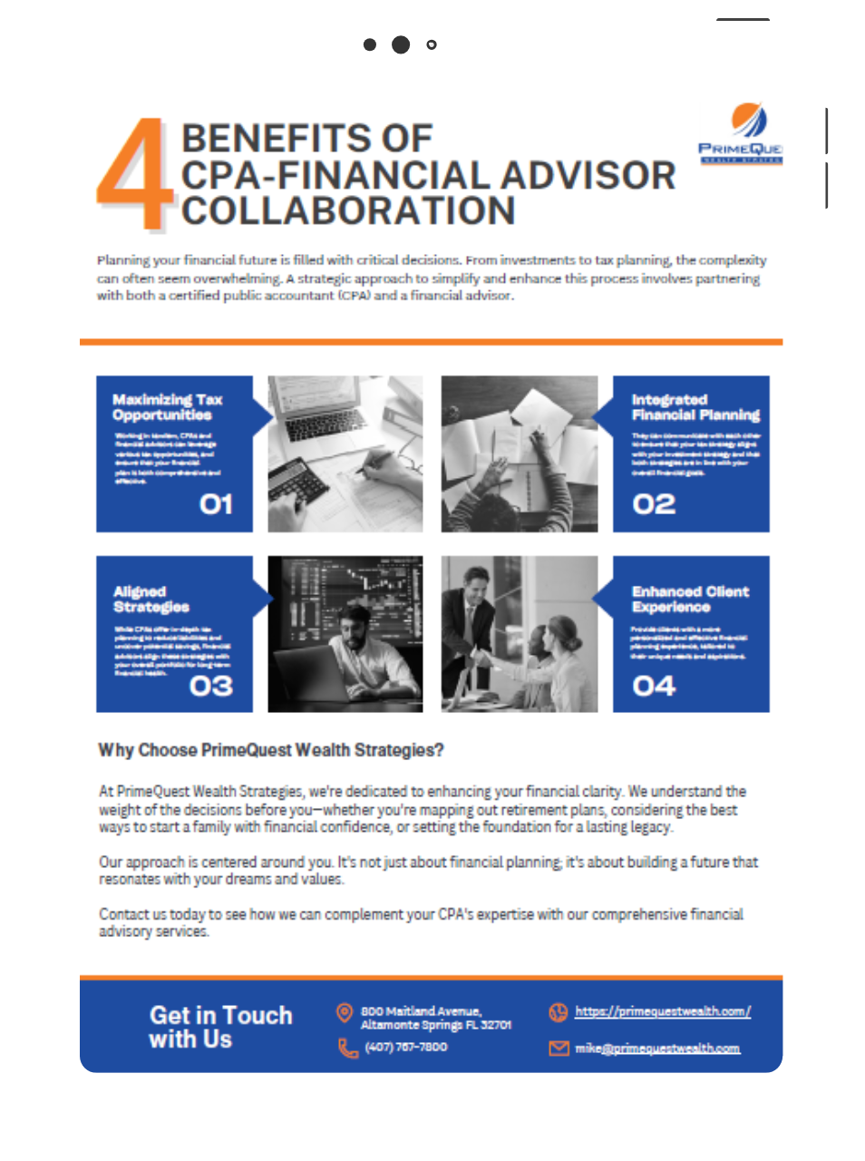 4 benefits of cpa-financial advisor collaboration a tablet with a brochure on it that says ``4 benefits of cpa-financial advisor collaboration '' .
