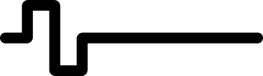 Black line diagram of a stepped waveform with a vertical dip and flat horizontal extension on white background