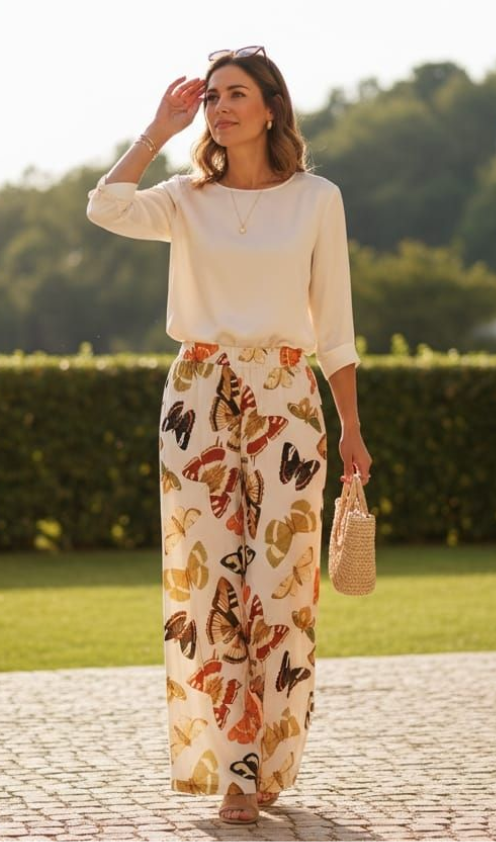 pantalón bota ancha, de mariposas mujer