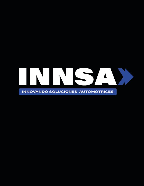 El logotipo de INNSA es blanco y azul sobre un fondo negro, con la frase