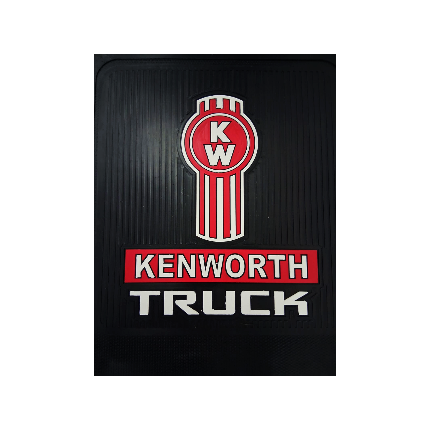 Logotipo de camión Kenworth sobre fondo negro, con logotipo rojo y blanco. Texto 