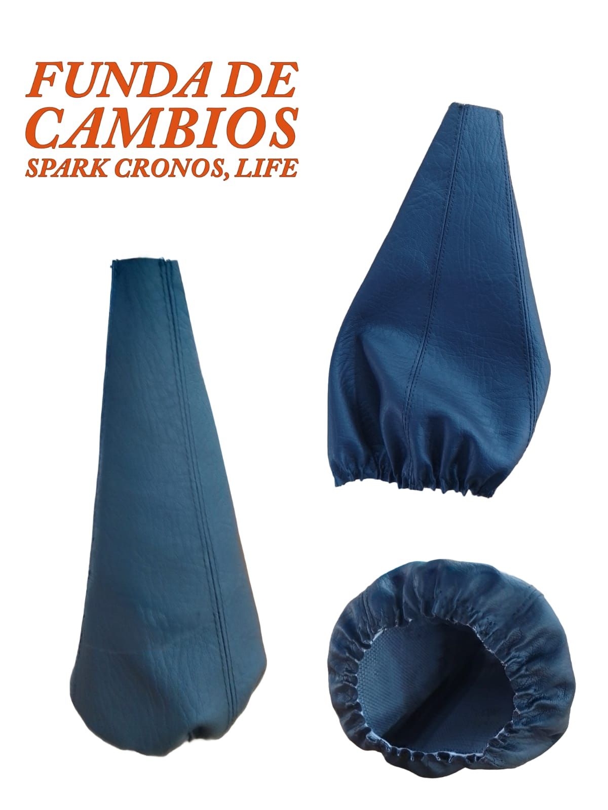 Cubrezapatos de tela azul con el texto de la marca, mostrados desde vistas laterales y superiores sobre un fondo blanco.