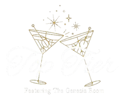 A drawing of two martini glasses with stars coming out of them.