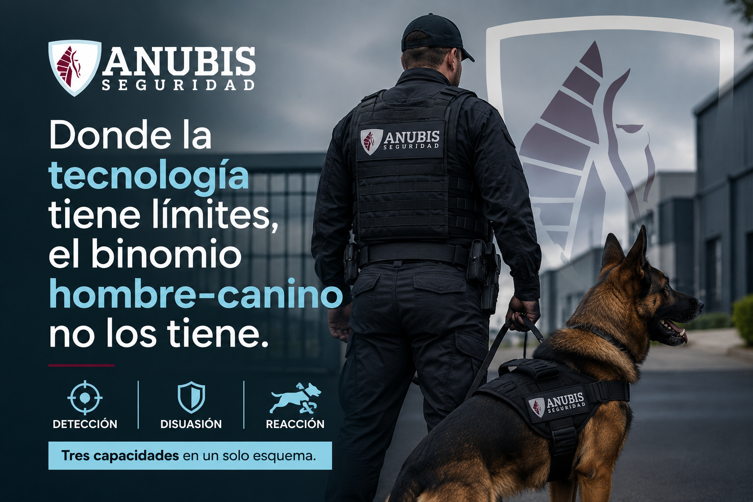Hombre-canino en servicio de seguridad con medios caninos en Colombia