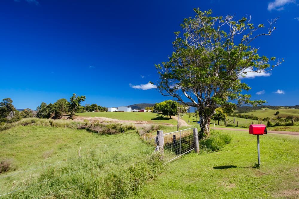 A red mailbox is sitting in the middle of a grassy field. A & D Automotive Technicians in Rural View, QLD