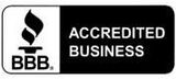 BBB Accredited Business logo with torch icon on black background