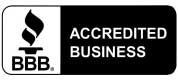 BBB Accredited Business logo with torch icon on black background