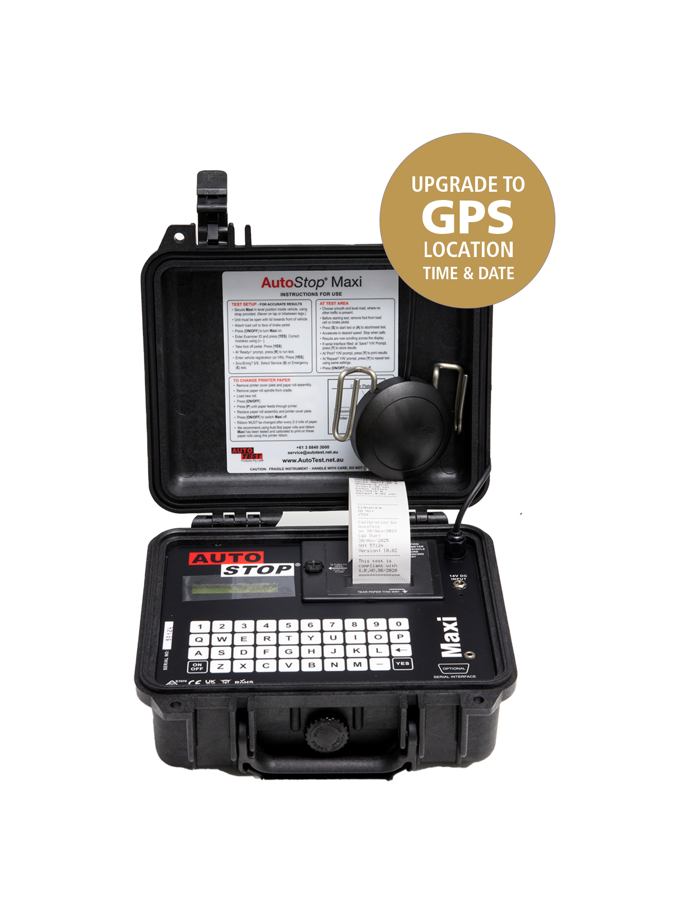 Black portable gas leak detector with a printer and 