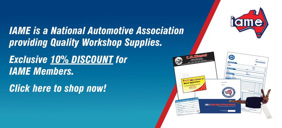 Advertisement for IAME, a national automotive association. Offering a 10% discount to members on quality workshop supplies.