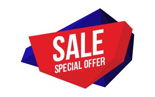 Red and blue sale banner with 
