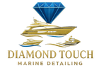A blue diamond logo floating above golden yacht outlines, with the text 