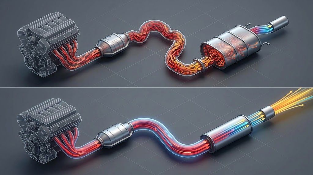 Diagram of improved exhaust flow with custom system