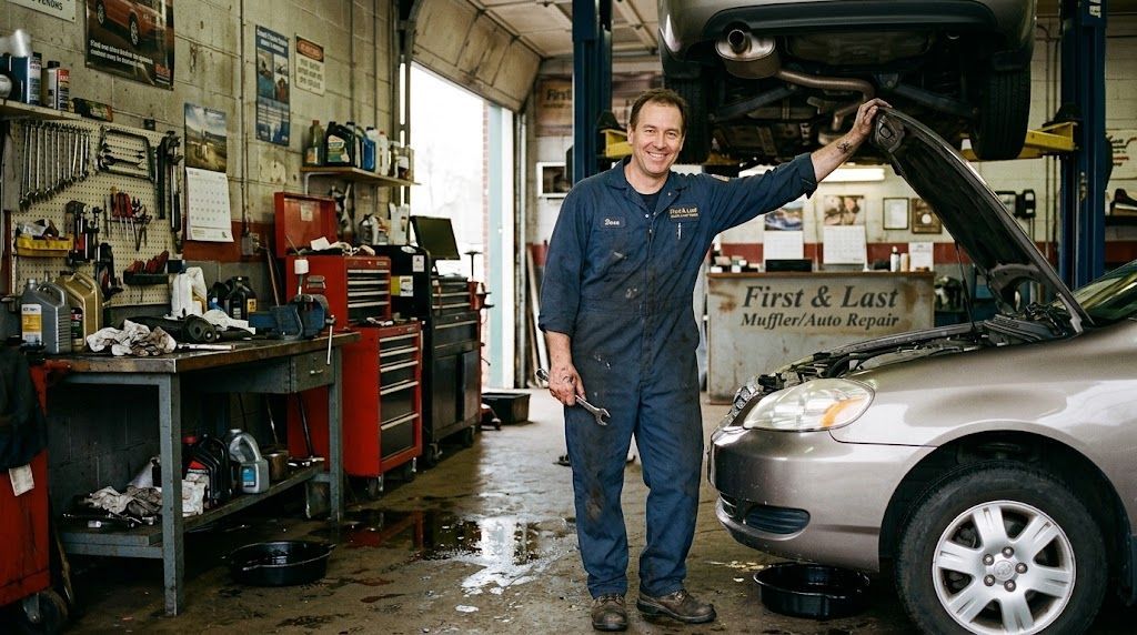 Friendly mechanic ready to assist at First & Last Muffler/Auto Repair