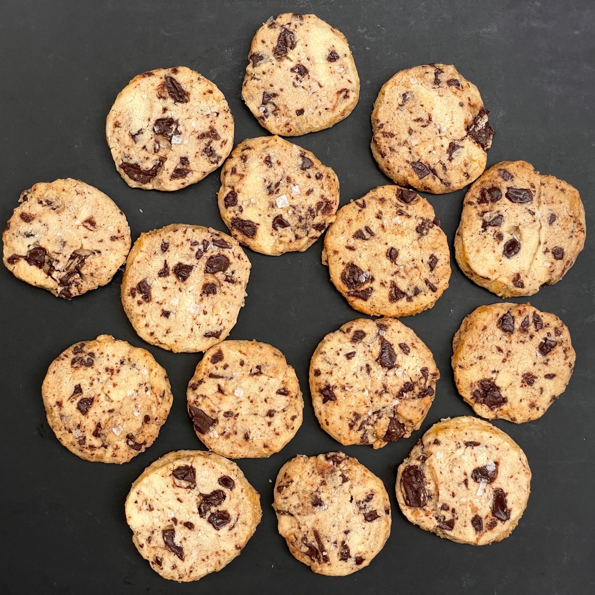 Chocolate chip cookies with sea salt