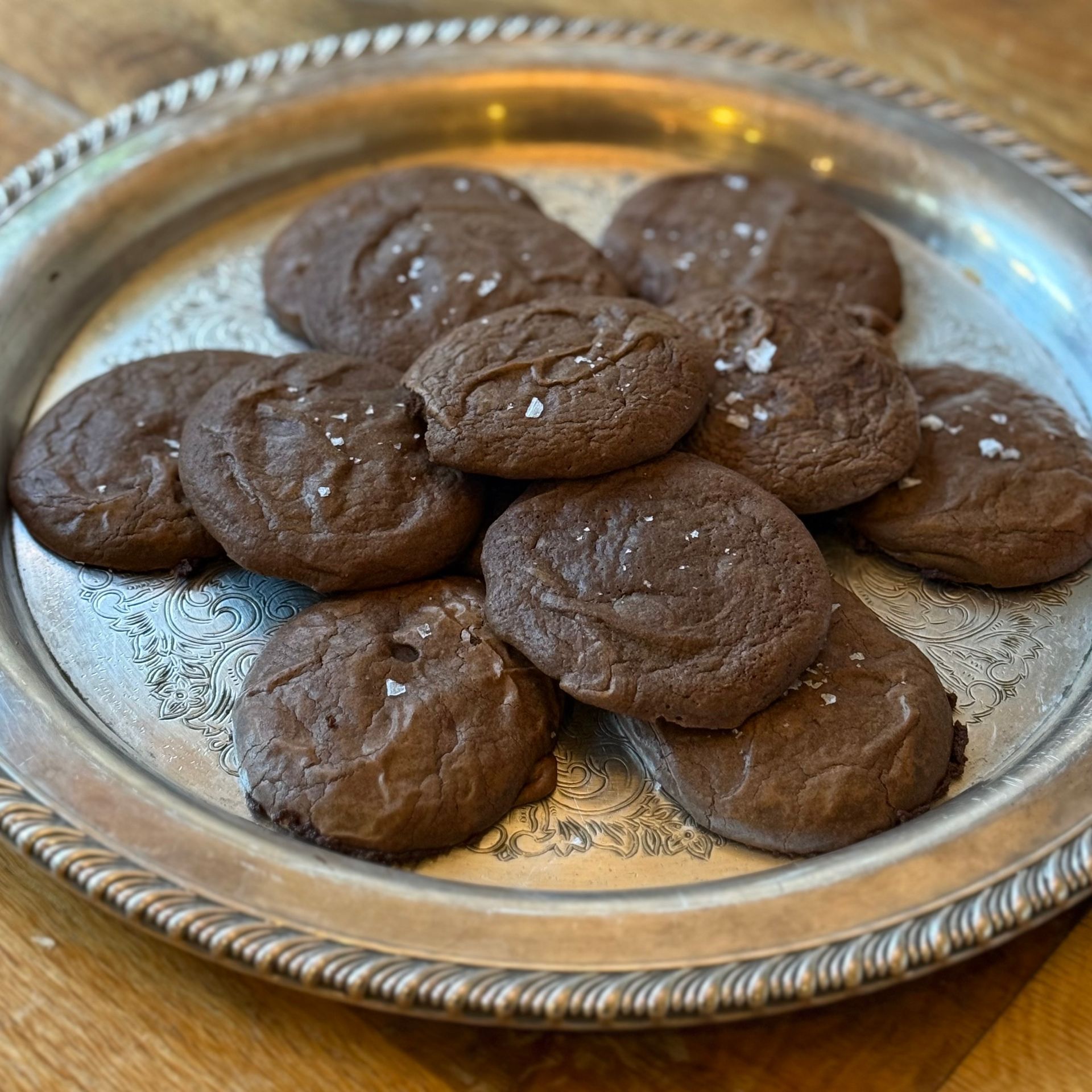 Chocolate brownie cookies  with flaky salt