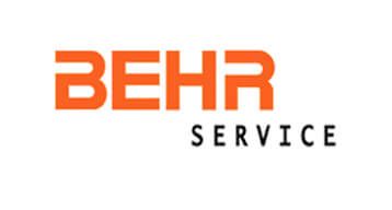 Logotipo de BEHR SERVICE en naranja y negro sobre fondo blanco.