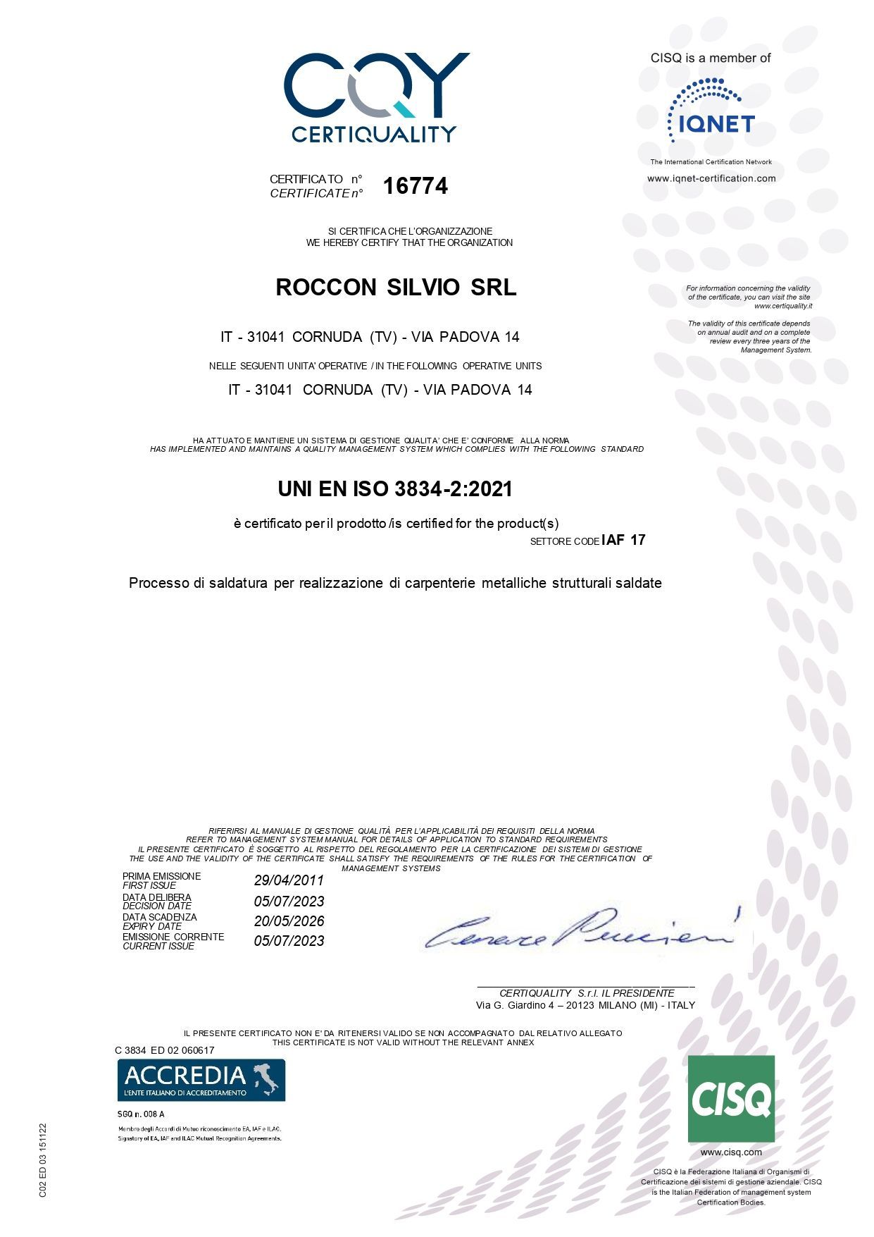 certificazione ISO 3834